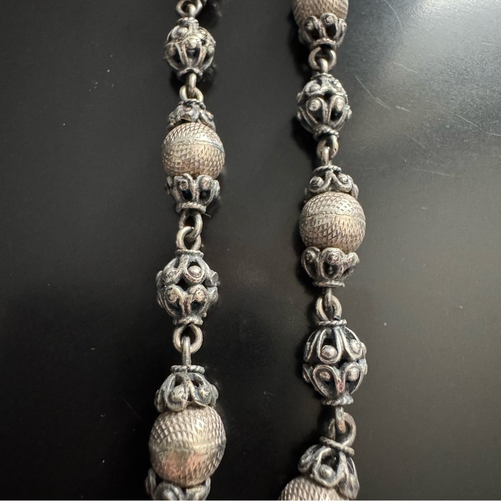 Vintage Sterling Silver Bali Style Beaded Bracelet - Ornate Filigree & Textured - Picture 5 of 6